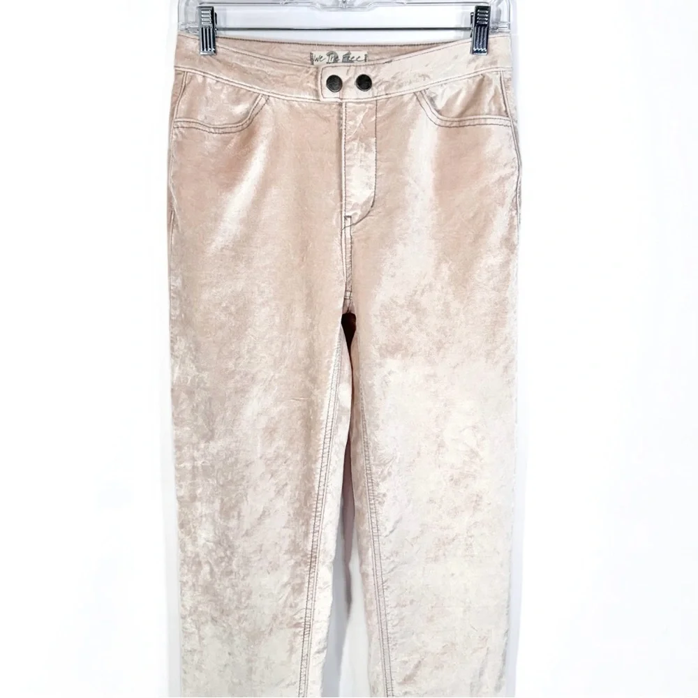 Free People Velvet Champagne Cream High Waist Cropped Skinny Pants Size 26, 2 - Picture 7 of 11